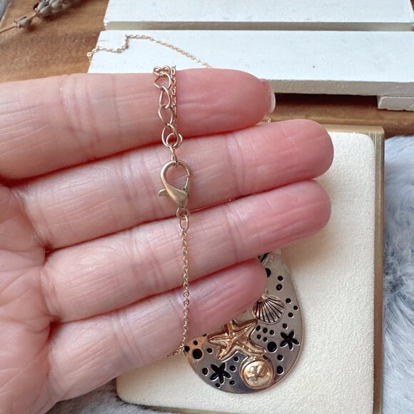 Abalone Sea Life & Freshwater Pearl Pendant Long Necklace with Starfish Charm - Picture 3 of 4